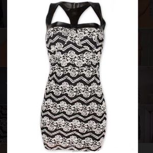 Sexy leather body tight black and gray dress